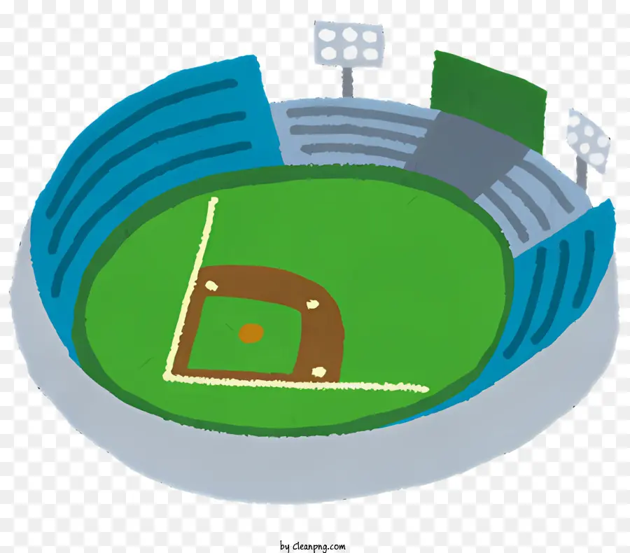 amerikanische Flagge - Baseballstadion mit Green Field, Tribünen, Anzeigetafel