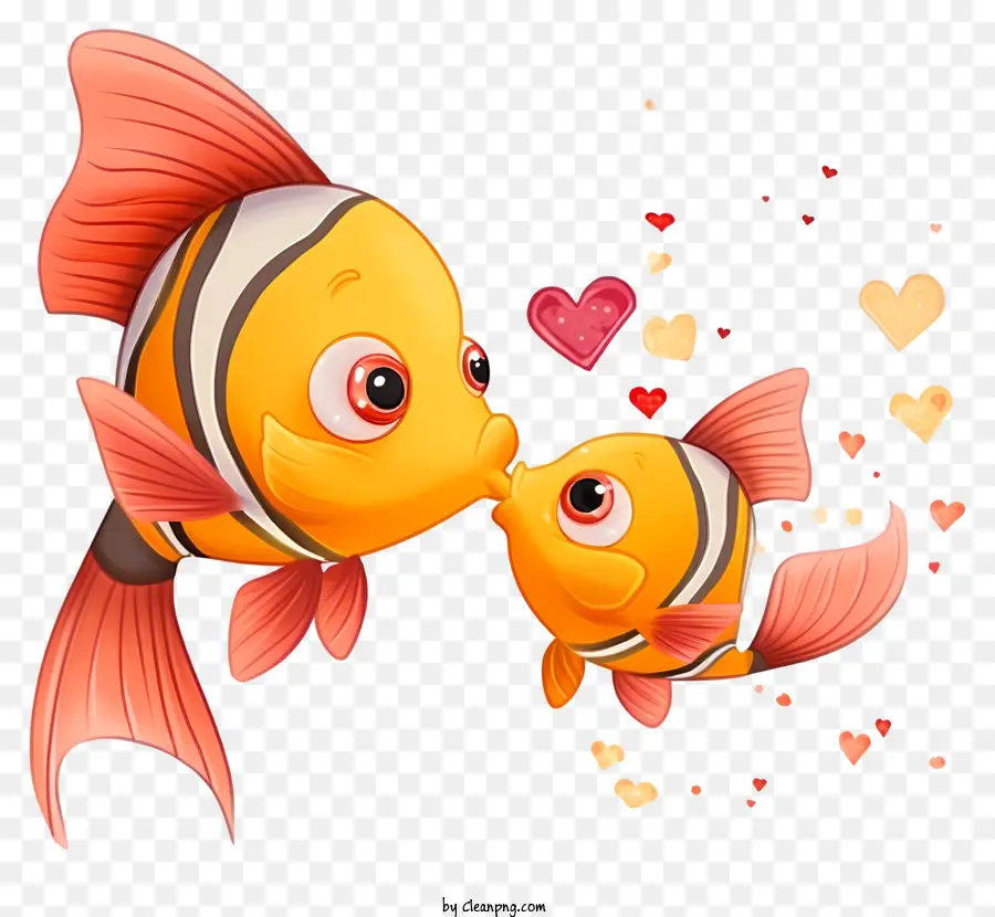 cá ngày lễ tình nhân cá hôn cá hình trái tim cá hôn cá lãng mạn cá - Hai con cá hôn trong nước được bao quanh bởi trái tim