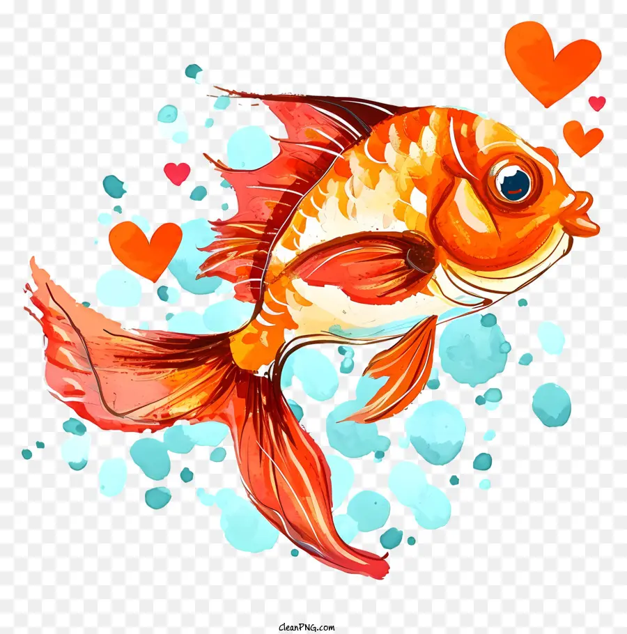 cá valentine cá vàng bong bóng trái tim cá cam cá - Cá vàng bơi với trái tim trong bong bóng