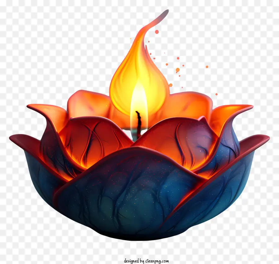 diwali Lampe - Blaue und rote Flamme im Wasserlily -Halter