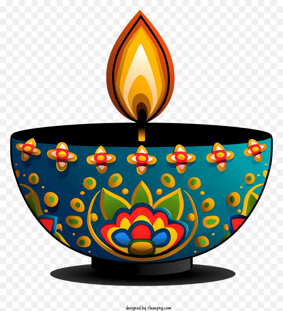 Handgezogene Diwali Lampe Dekorative Kerze farbenfrohe Schüssel Einführliche Blumenmuster Blumenmotiv - Dekorative Kerze in lebendiger Schüssel mit Blumenmustern