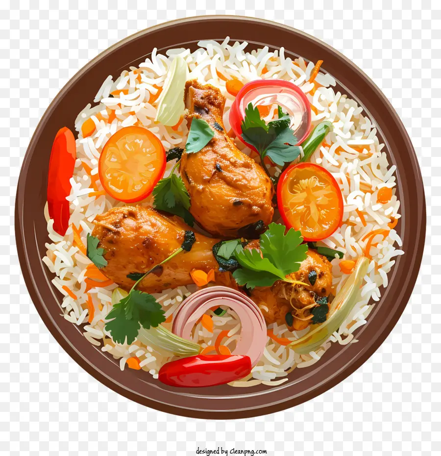 realistic style chicken biryani chicken rice vegetables cooked chicken