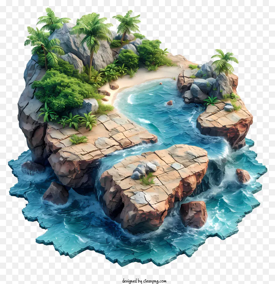 Palmen - Insel mit felsigen Klippen, sandigen Ufern, klarem Wasser