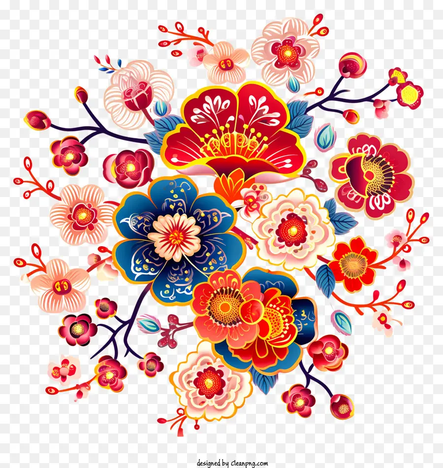 chinese new year flower art vintage design flowers leaves intricate design