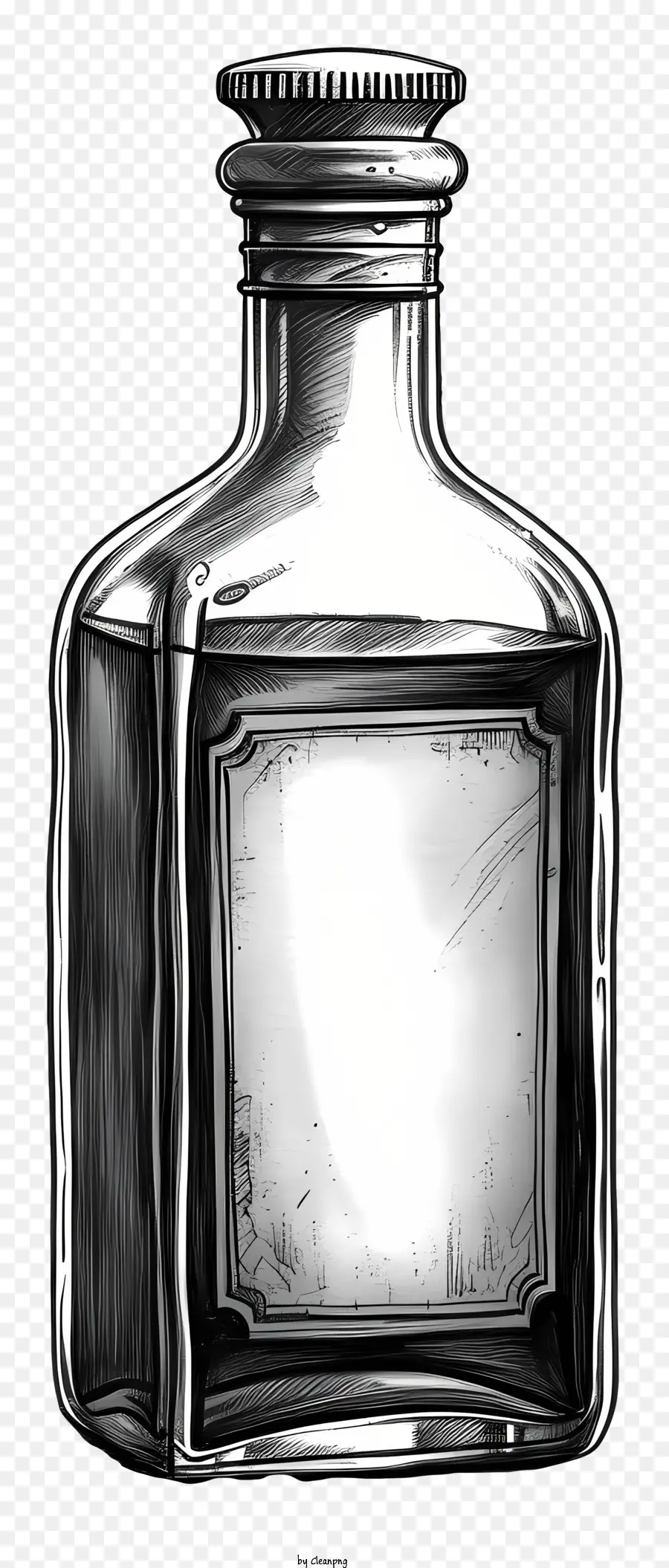 handgezeichnete Flasche altmodische Flasche Glasflasche Schwarz und Weiß Zeichnen nostalgisches Erscheinungsbild und Gefühl - Schwarz -Weiß -Zeichnung einer abgenutzten Flasche