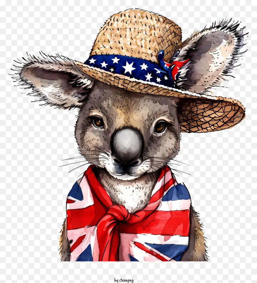 Australia Day - Happy Känguru mit britischer Flagge, Hut, Schal