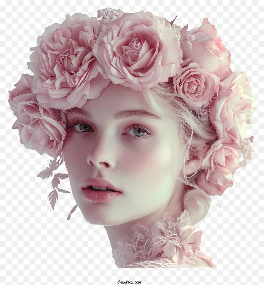 woman portrait woman long blonde hair pink flower crown dreamy atmosphere