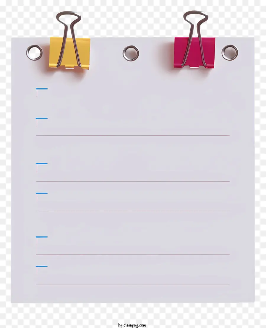 Stile realistico NOTA NOTA Adesivo Blank Paper Clip colorate Clip di articoli di cartoleria Forniture per ufficio - Carta bianca vuota con clip di carta colorate