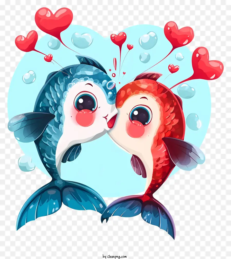 Herz hintergrund - Zwei farbenfrohe Fische küssen sich im Herzen des Herzens