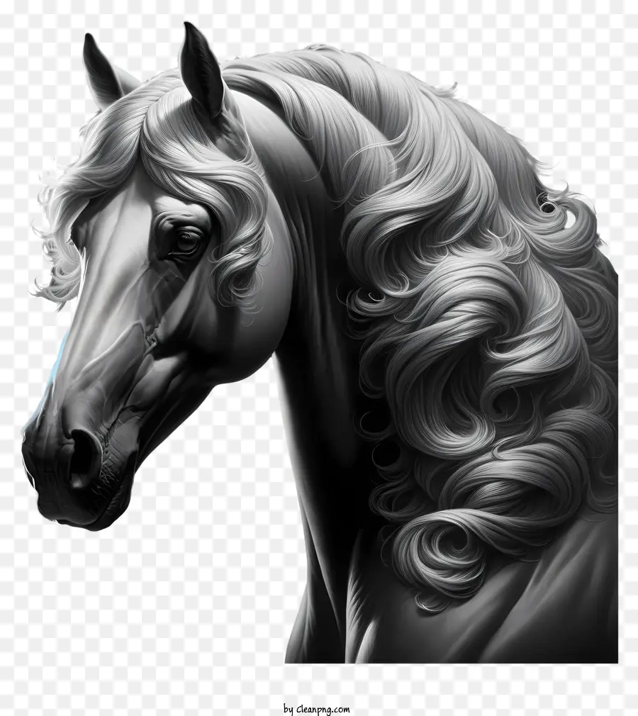 Cavallo che disegnava la testa in bianco e nero - Disegno in bianco e nero dettagliato di un bel cavallo