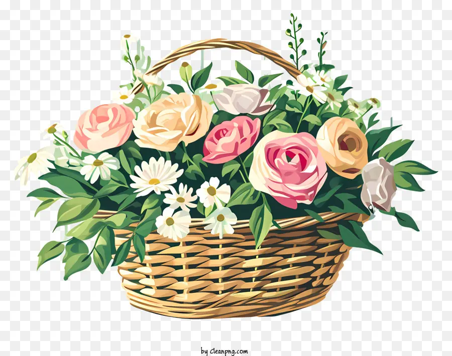 Valentine Flower Art Basket Basket giỏ hoa hồng hoa cúc - Những bông hoa đầy màu sắc trong một sự sắp xếp giỏ đan lát