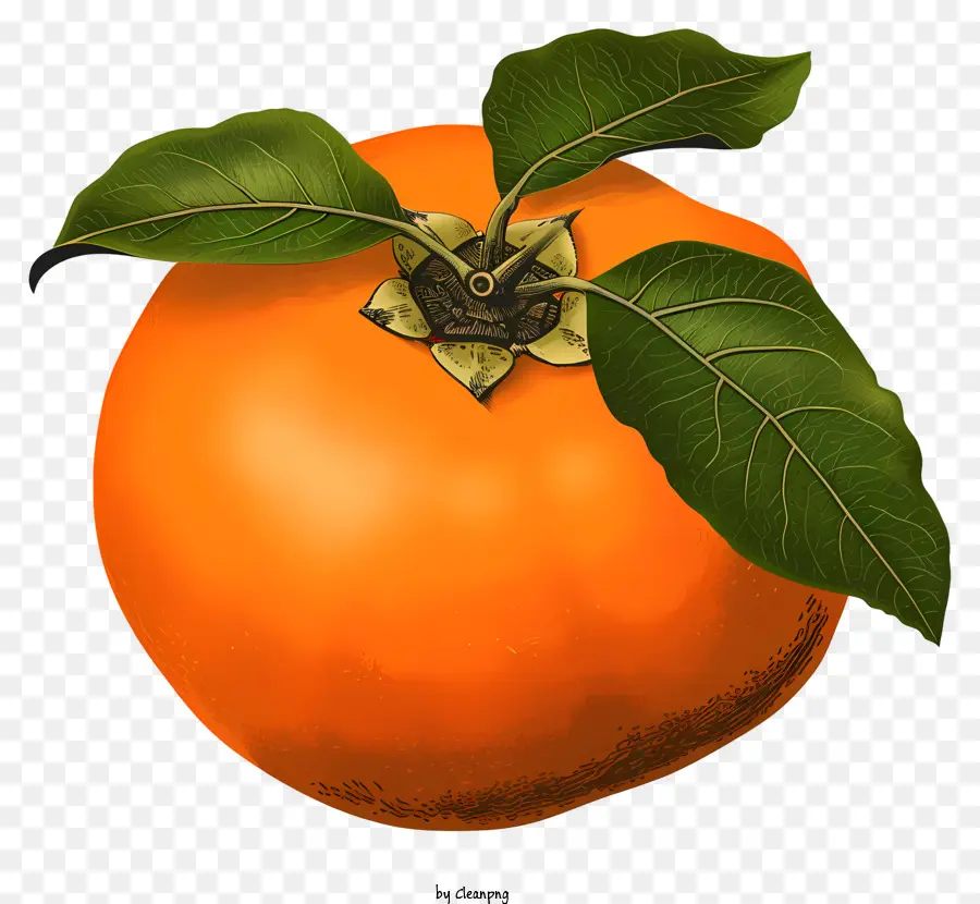 Skizzstil Persimmon Orange Fruchtgrüne Blätter rund Früchte glatte Oberfläche - Ein Bild von orangefarbenen Früchten mit grünen Blättern