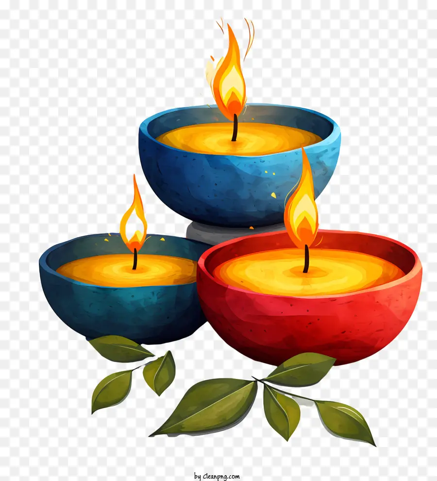 diwali lampada - Ciotole colorate piene di candele su telaio in legno, atmosfera calda