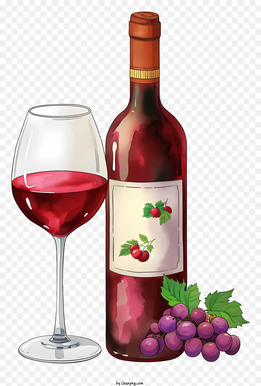sfondo rosso - Bicchiere di vino rosso, bicchiere d'acqua, uva, sfondo nero