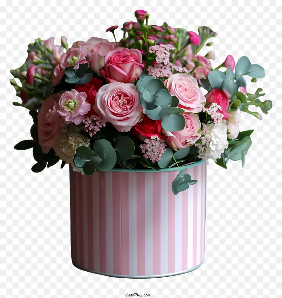 la disposizione dei fiori - Vaso con fiori rosa e bianchi su nero