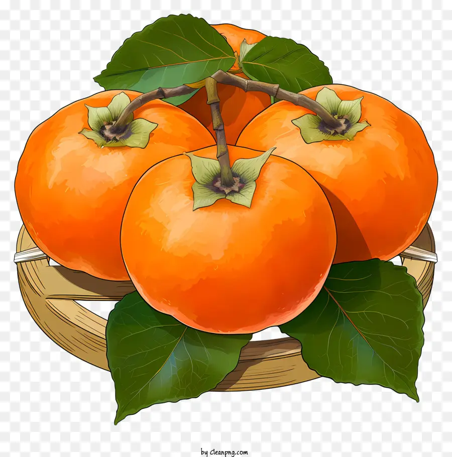 Orange - Persimmons im Korb, genaue Darstellung, monochromatische Farbe in der Farbe