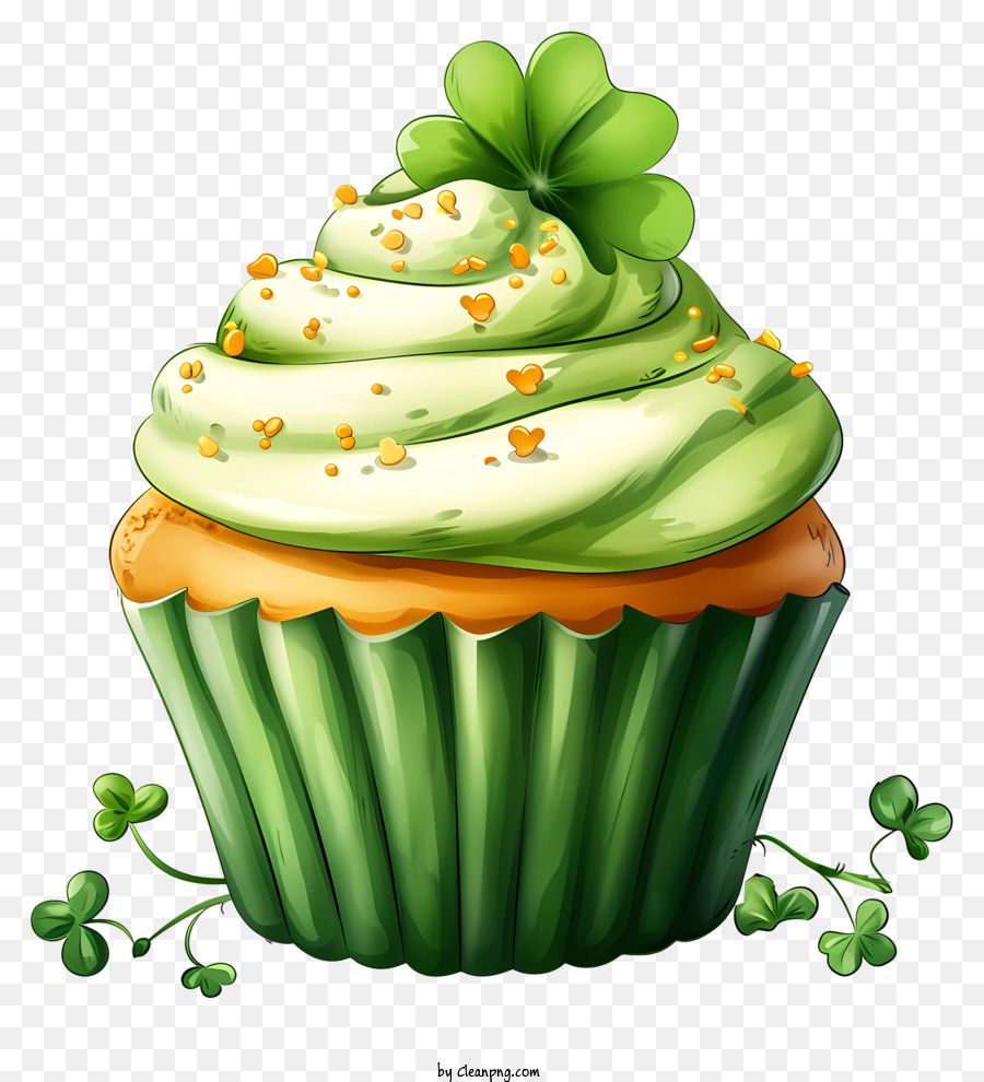 St. Patrick ' s Day - Grüner Cupcake mit Shamrock -Streuseln symbolisiert viel Glück und St. Patrick's Day