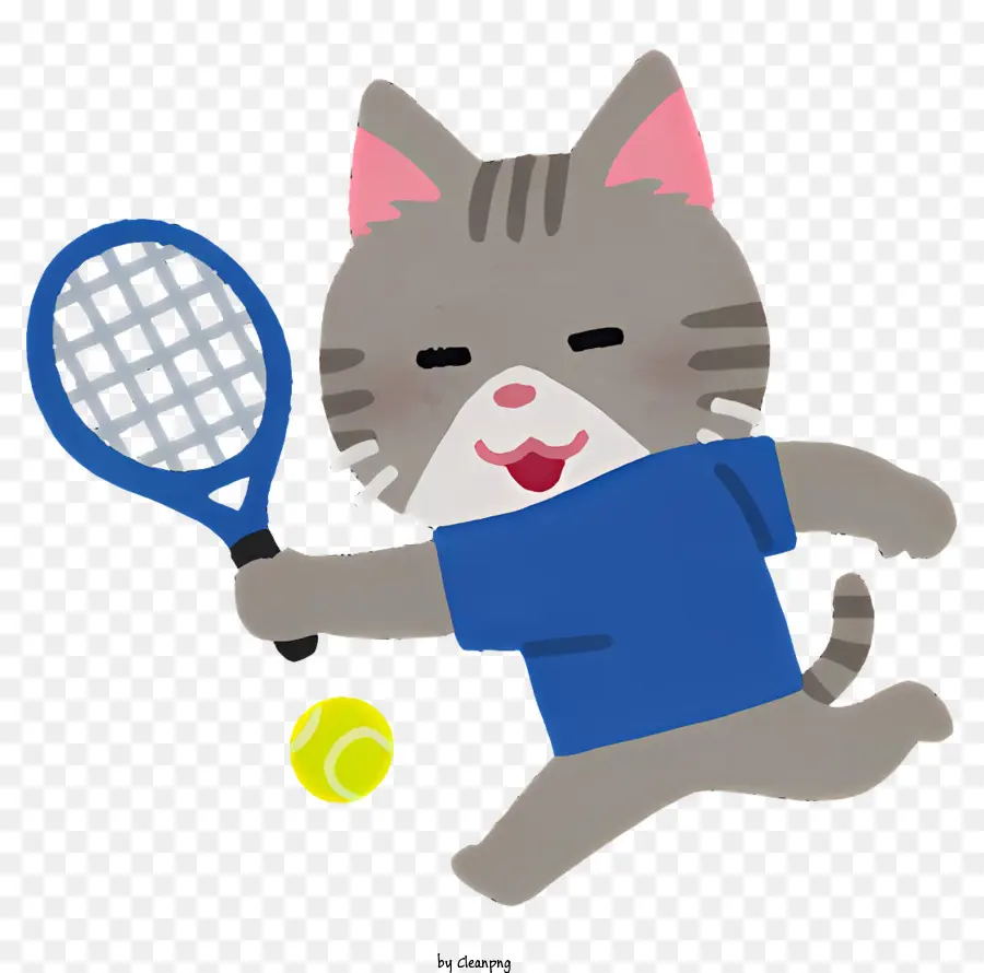 cartone animato gatto - Cartoon Cat che insegue felicemente la palla con la racchetta