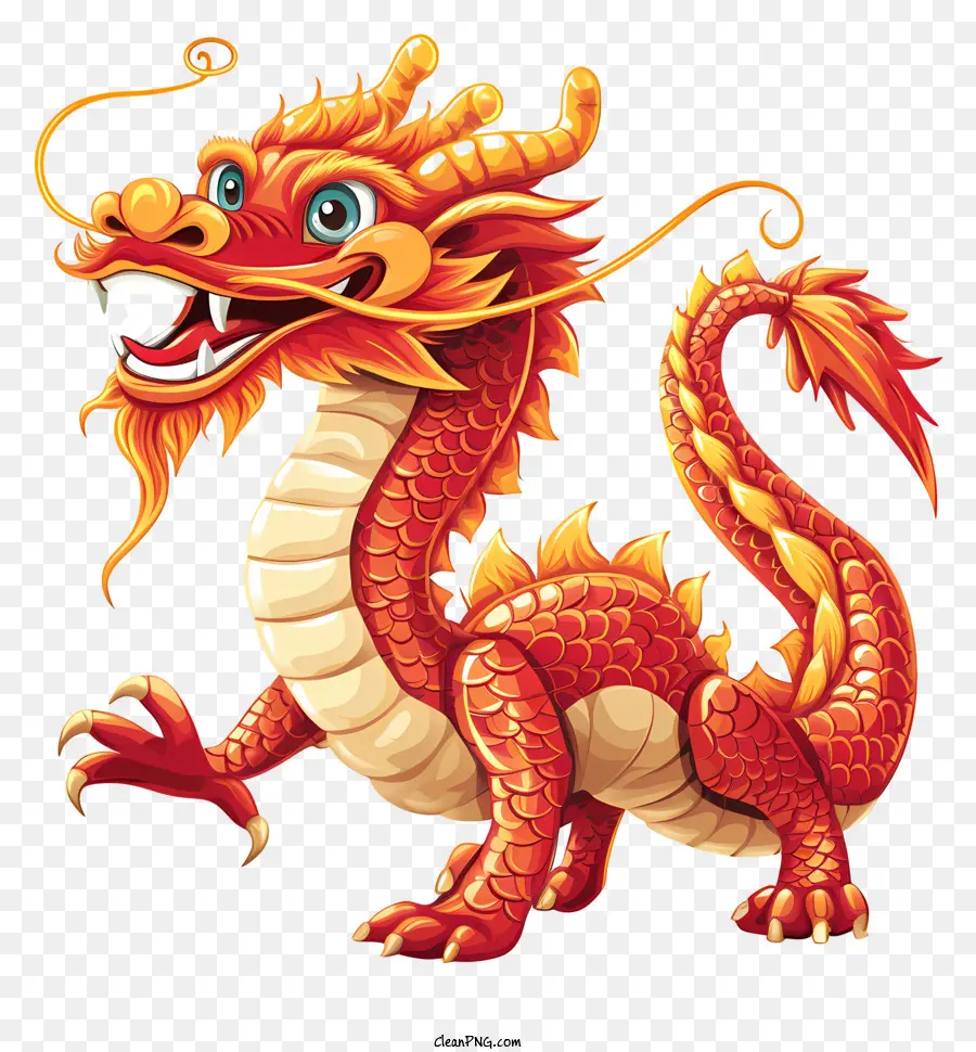 il nuovo anno cinese - Drago rosso ruggente con coda e espressione fiammeggiante