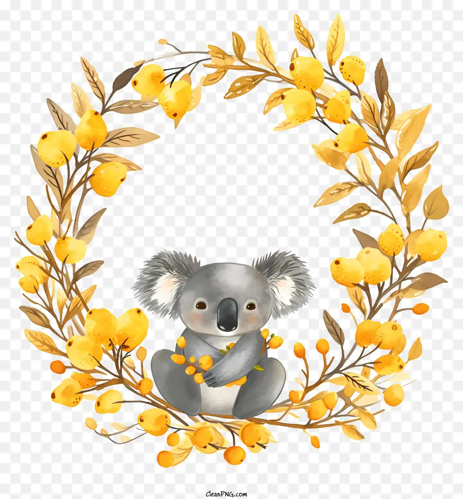 ngày úc - Kangaroo màu vàng ngồi bên trong vòng hoa hoa lá