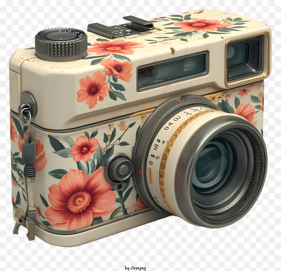 camera, - Camera cổ điển, có họa tiết hoa với ống kính khẩu độ lớn