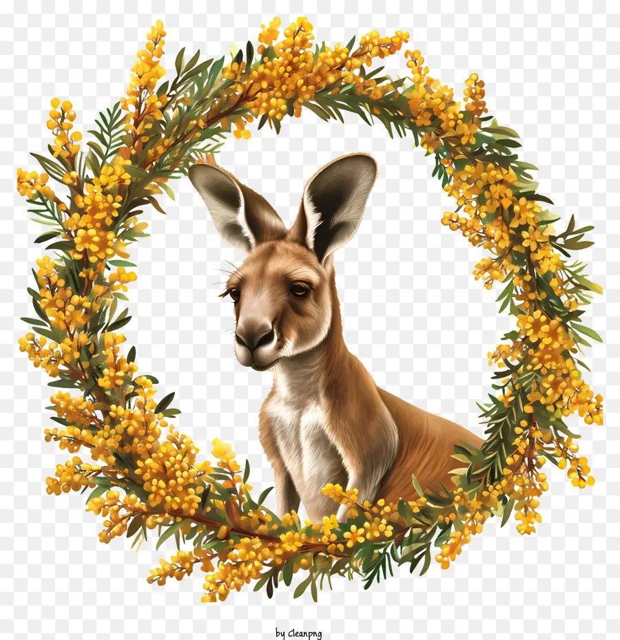 ngày úc - Kangaroo được bao quanh bởi vòng hoa bạch đàn màu vàng