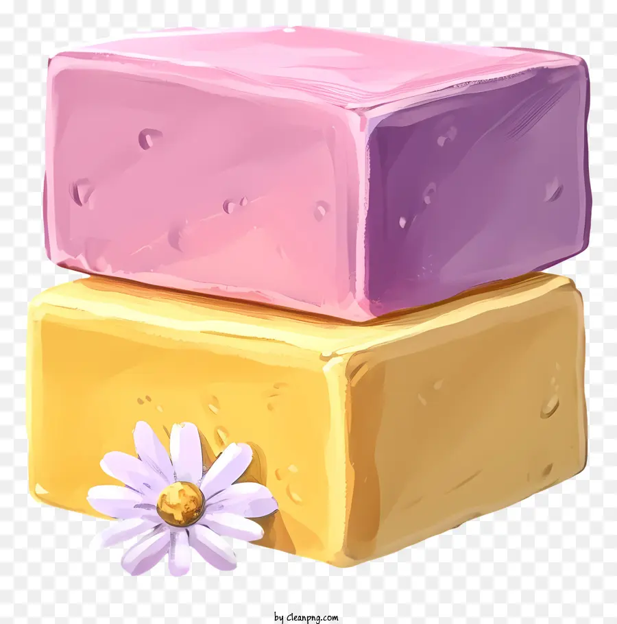 Skizzstil Seifenriegel Buttercreme Kuchen Daisy Kuchen -Dekoration Schicht Kuchen Design gelb und rosa Kuchen - Dreischichtiger Buttercremekuchen mit Gänseblümchen und Farben