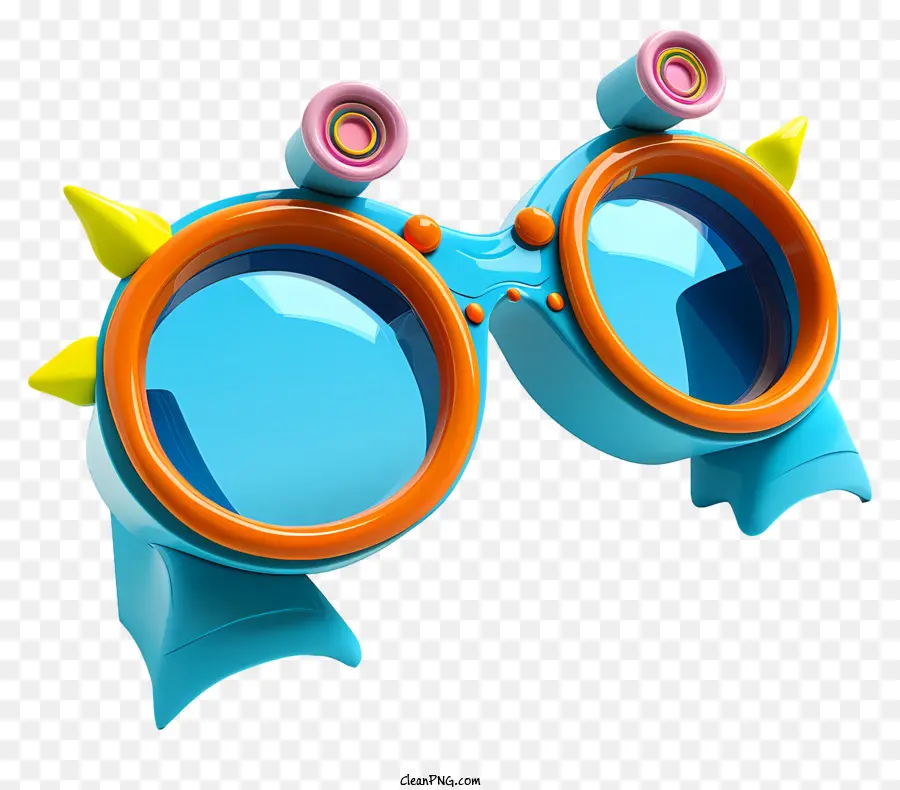 Karneval - Sonnenbrille: Blaue Objektive, Orangenrahmen, schwarzer Hintergrund