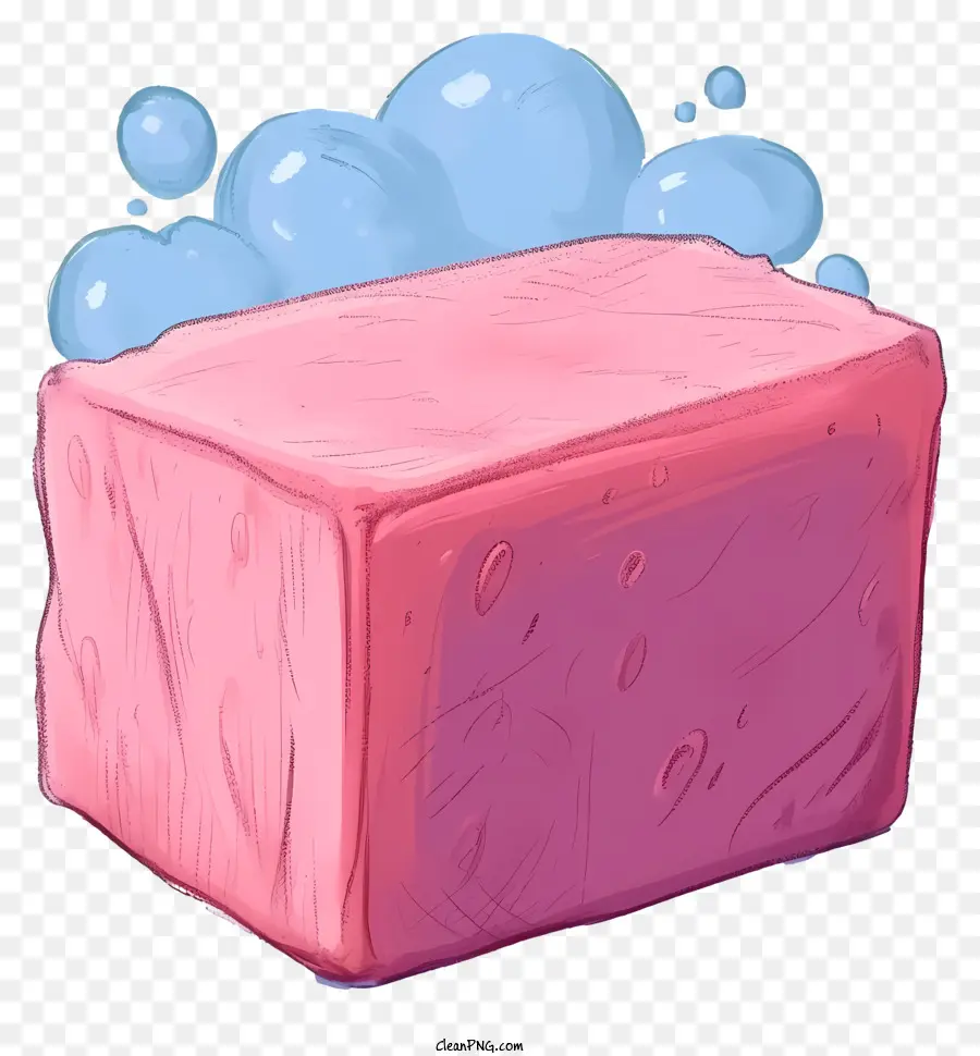 Seifenstange im Doodle -Stil rosa Seife flauschige Seife weiche Seife Blasen - Weiche, flauschige rosa Seife mit schwimmenden Blasen