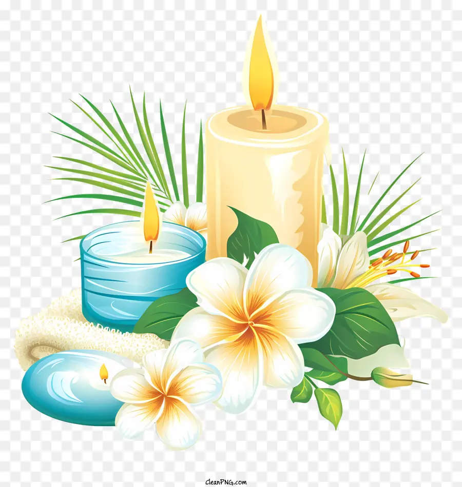 Spa la candela e fiore di candela bianca floreale fiori bianchi - Candela con fiori su sfondo spa