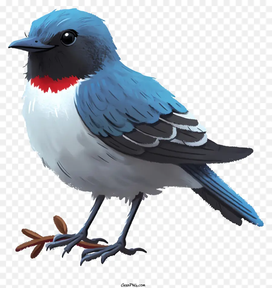 realistischer Stil Vogel Vogel roter Schnabel blauer Körper schwarze Federn - Vogel mit rotem Schnabel, blauer Körper, sitzend