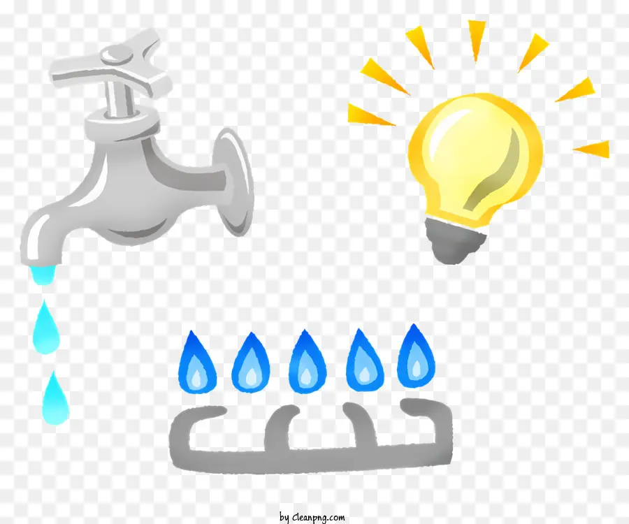Glühbirne - Wasserhahn, Wassertröpfchen und Glühbirne auf Weiß