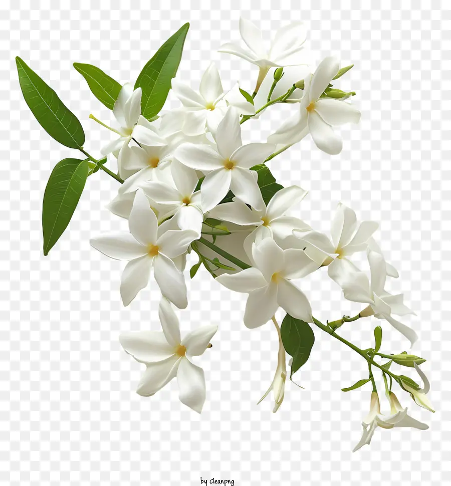 Weißer Stern Jasmin weiße Jasminblume Nahaufnahme fünf Blütenblätter dunkelgrüne Blätter - Nahaufnahme der weißen Jasminblume, die Reinheit symbolisiert