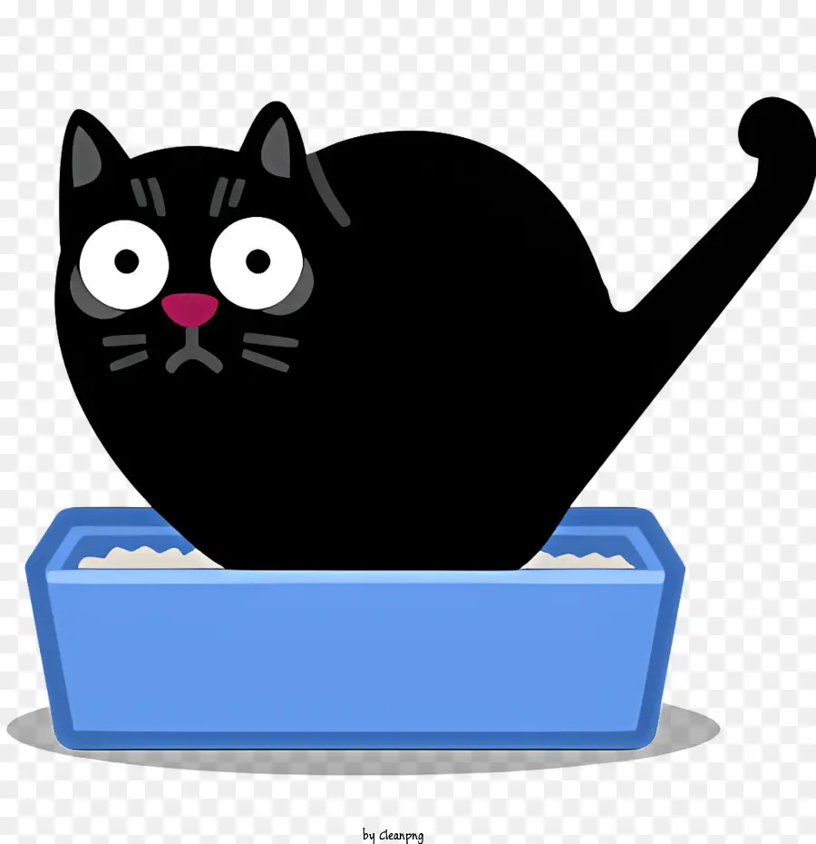 cartoon Katze - Neugierige schwarze Katze im blauen Behälter mit weißem Rand