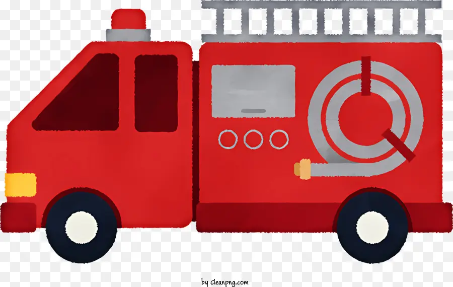 Auto Feuerwehrwagen Red Fire Truck Leiter Schlauch - Minimalistischer roter Feuerwehrauto mit Leiter und Schlauch
