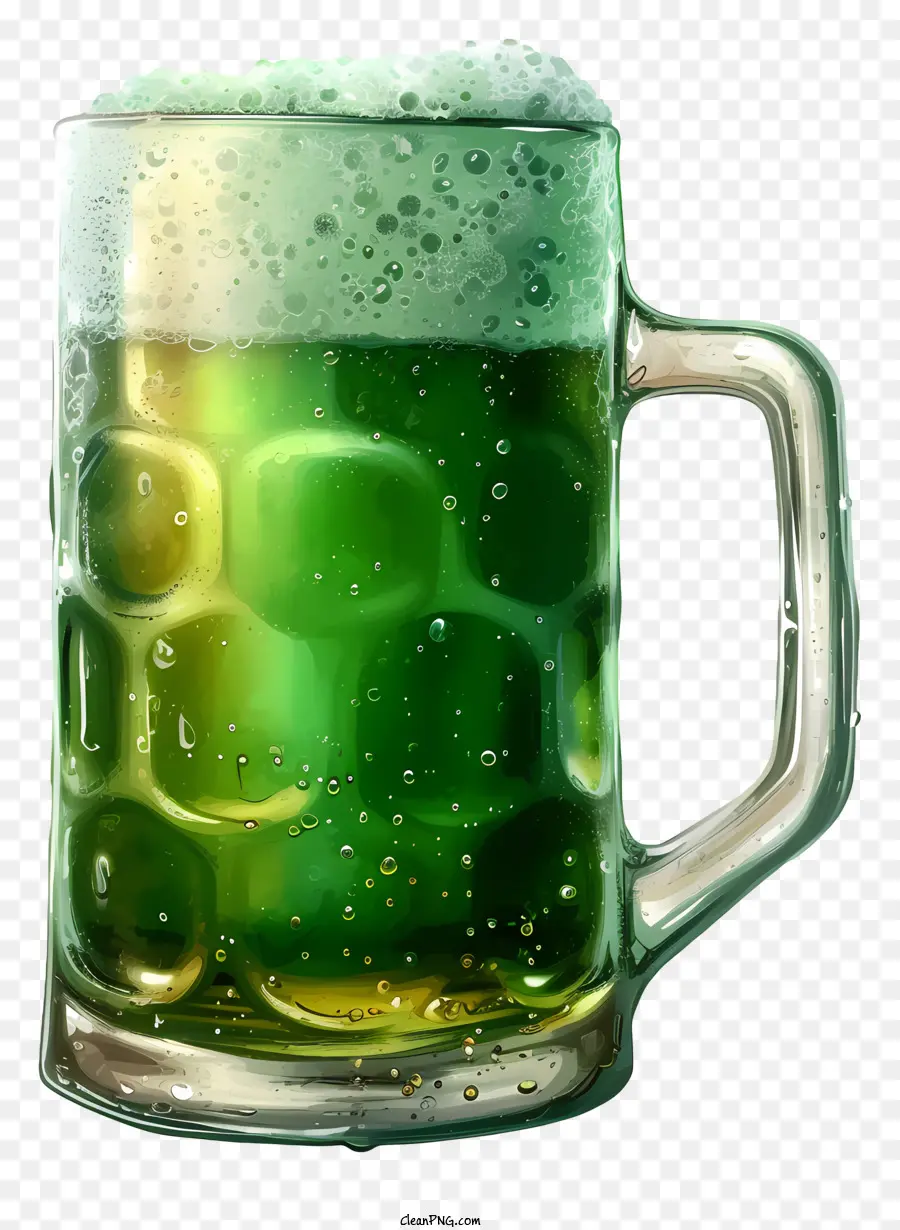 sketch style green beer green glass mug frosted beer mug foamy beer head transparent glass