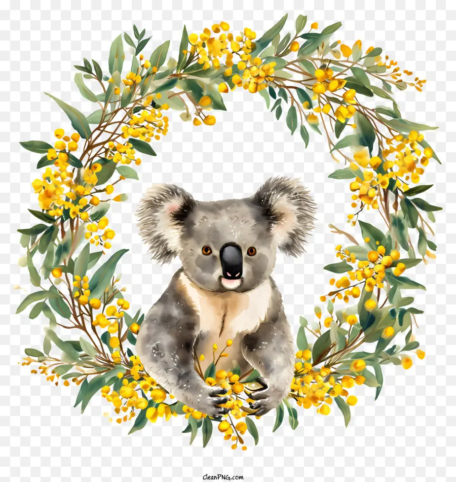 Australia Day - Koala Bär im Eukalyptuskranz am Zweig