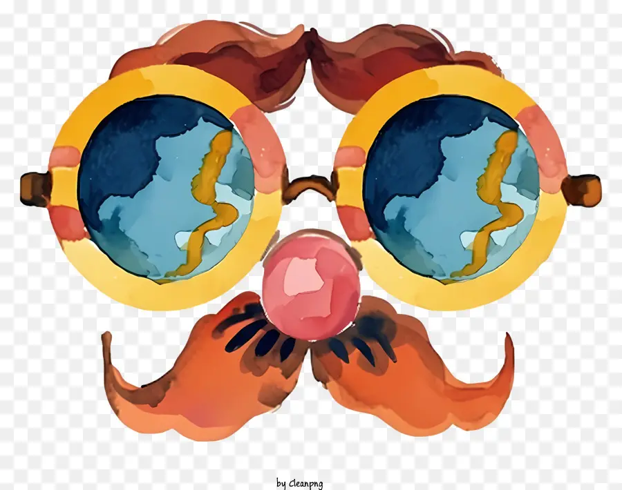 Aquarell lustige Groucho Nasenbrille Lustige Make -up Verspielte Gesichtsbehandlung bietet rote und blaue Lippen Bart und Schnurrbart - Lustige, spielerische Person mit farbenfrohen Funktionen und Zubehör