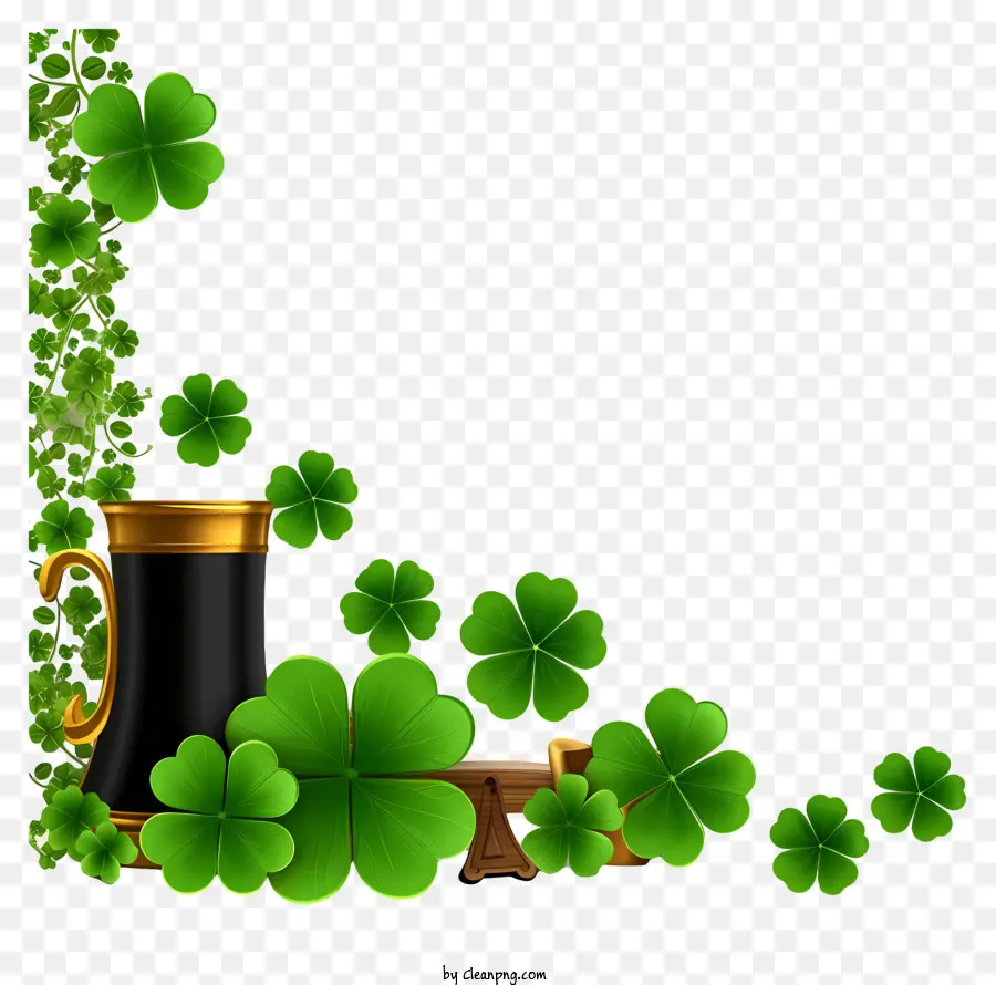 Flat St Patrick Board Shamrocks Green Metallic Sheen Mug - Sfondo nero, quattro acetini verdi, tazza nera