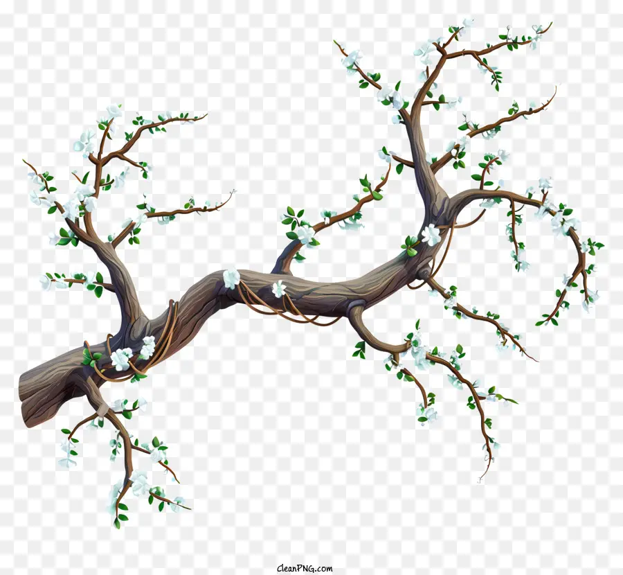 ast - Gebogener Zweig mit Blüten, die aus dem Riss wachsen