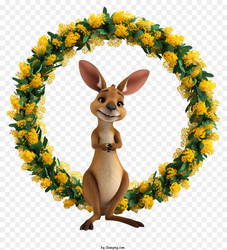 Blumenstrauß - Cartoon Känguru mit Blumenkranz und Blumenstrauß