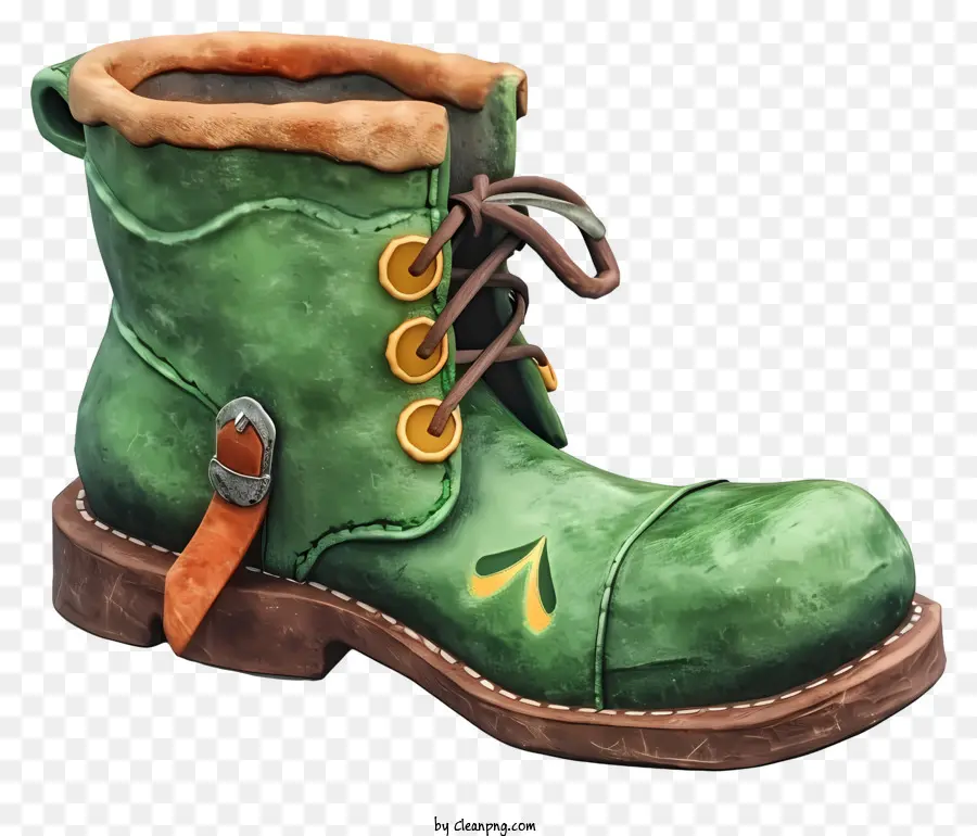 realistic style leprechaun shoes green boot round toe boot metal buckle boot bow lace boot