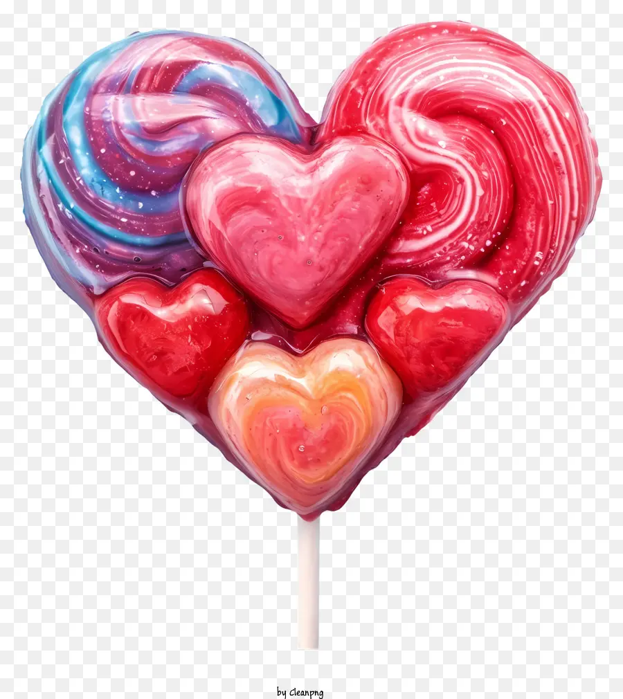 Ngày Valentine - Lollipop hình trái tim đầy màu sắc trên gậy với các vòng xoáy