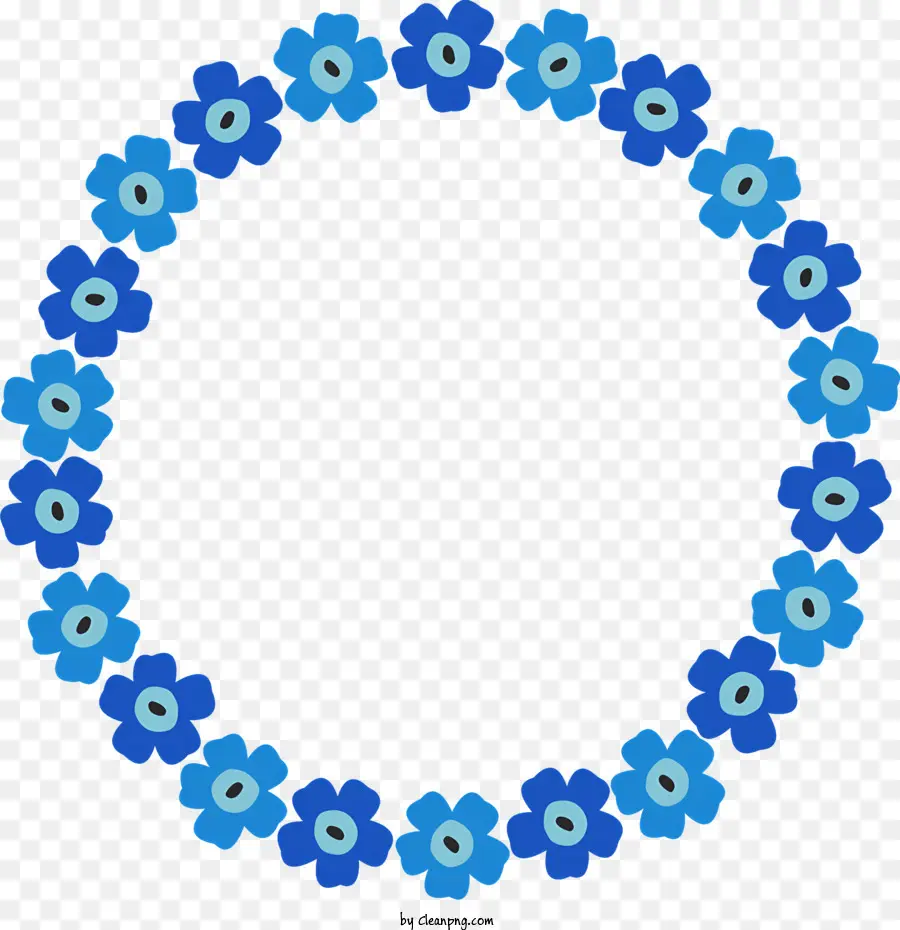 florales Design - Blaue Blüten in kreisförmiger Form auf schwarzem Hintergrund