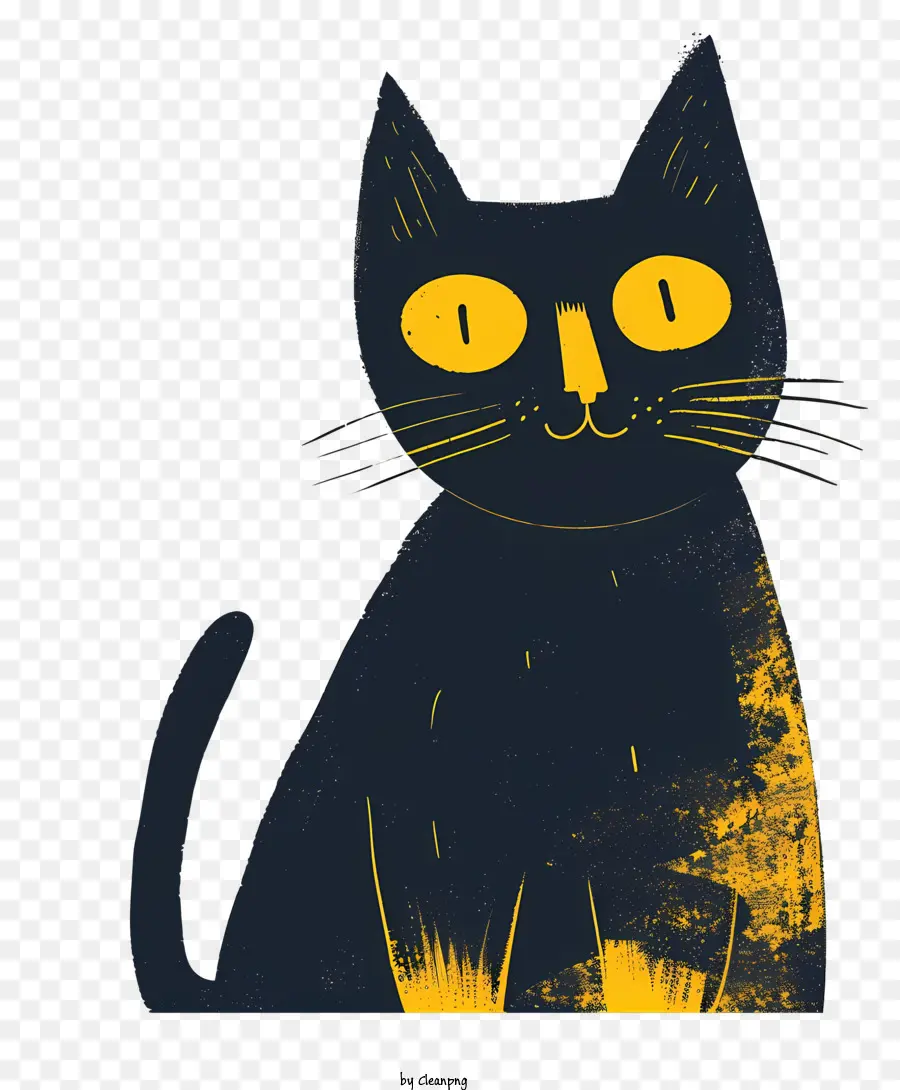 minimalistische Katzen schwarze Katze gelbe Augen Neugieriger Ausdruck Katze auf den Hinterbeinen sitzt - Neugierige schwarze Katze mit gelben Augen