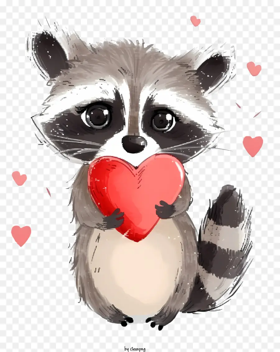 in the style of romantic illustration valentine raccoon cute raccoon red heart raccoon holding heart