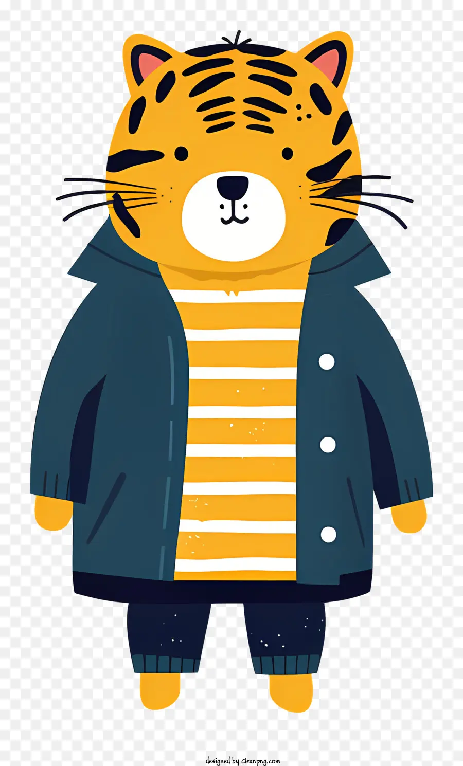 Cartoon tigre carino tigre a strisce giacca nera berretto - Tigre carina che indossa camicia a strisce e giacca