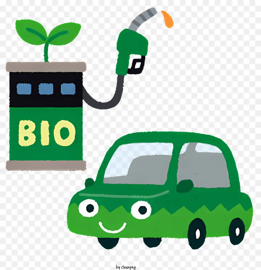 Cartoon auto - Auto di biocarburanti parcheggiata con pianta e olio