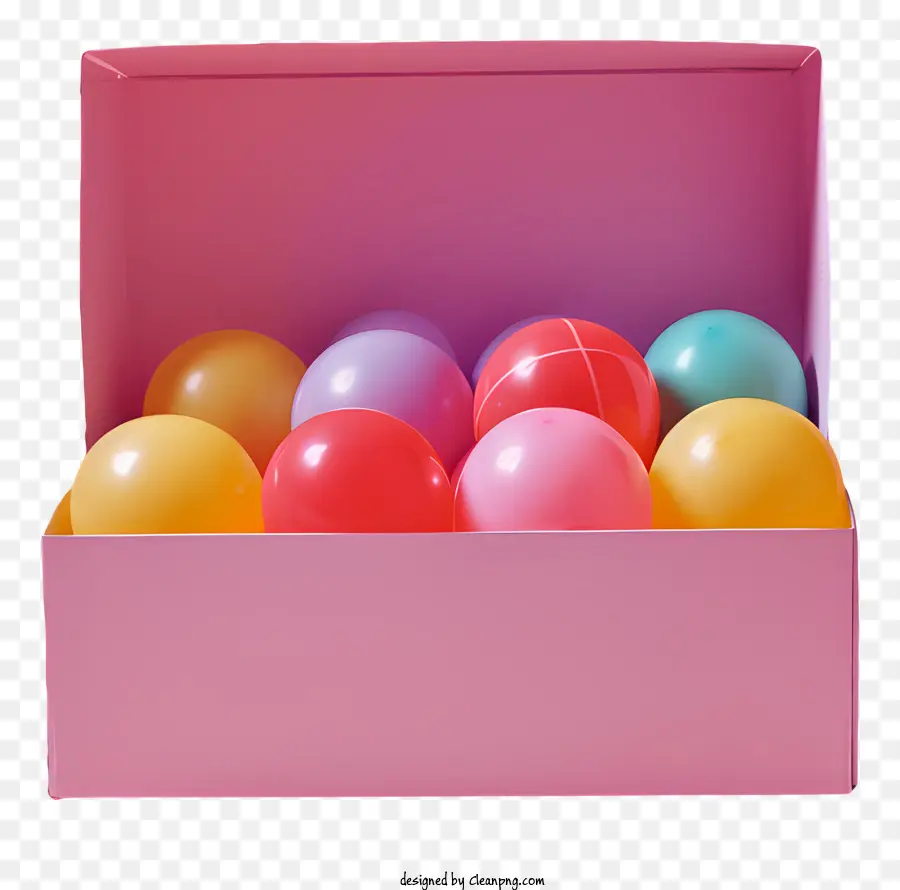 Roter Ballon - Pink Box enthält bunte Luftballons auf der schwarzen Oberfläche