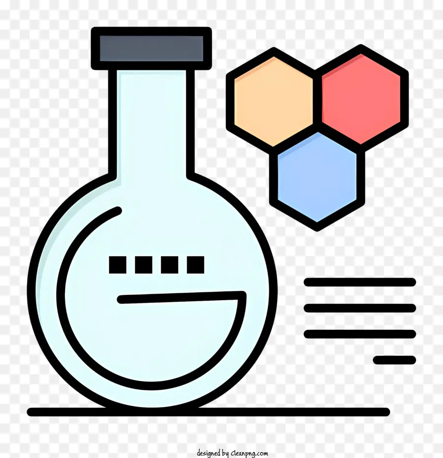 Moderne Bildung Ikon Laborflächen Chemie Geräte Wissenschaftliche Werkzeuge Chemische Werkzeuge - Rechteckkolben -Ikone mit Sechseagagen, die Chemikalien darstellen